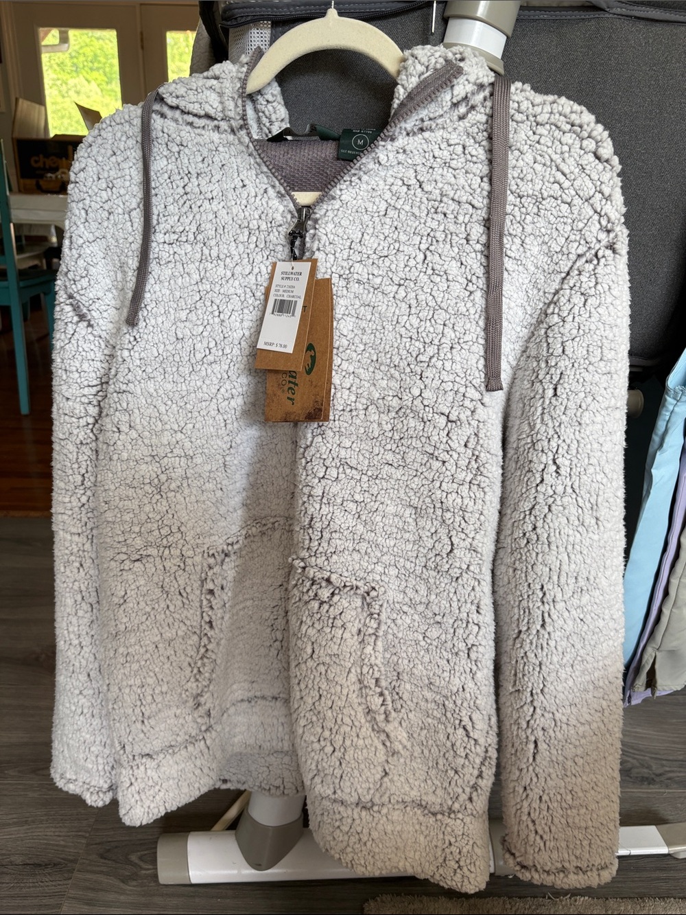 Stillwater Supply Co. Plush Sherpa Zip Hoodie in Light Gray